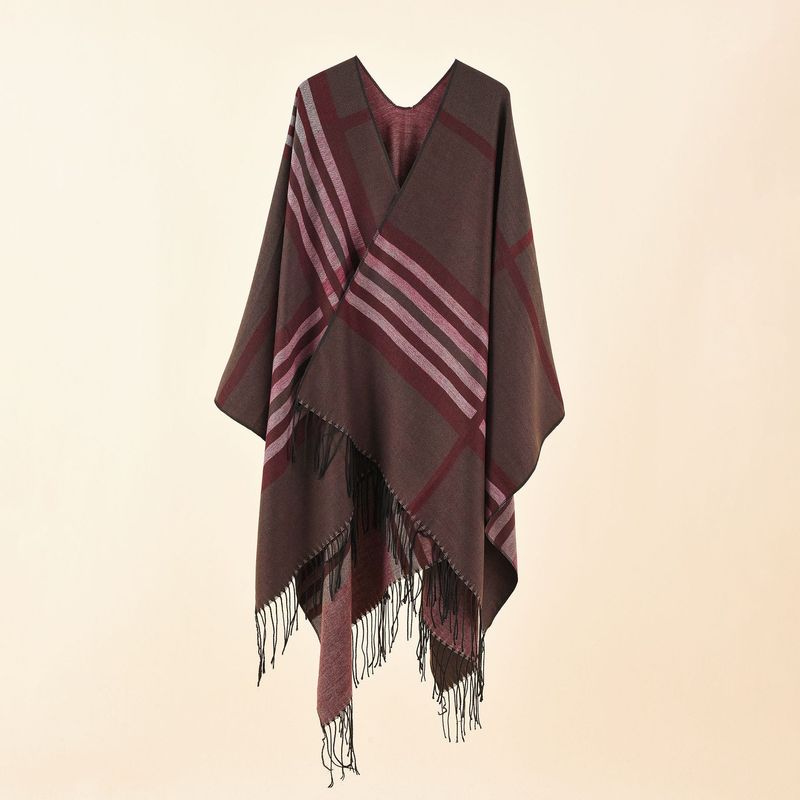 Chal de mujer con temperamento abierto de primavera, otoño e invierno, combinado con rayas de borlas de cachemira de gran tamaño, nuevo_voghion.com