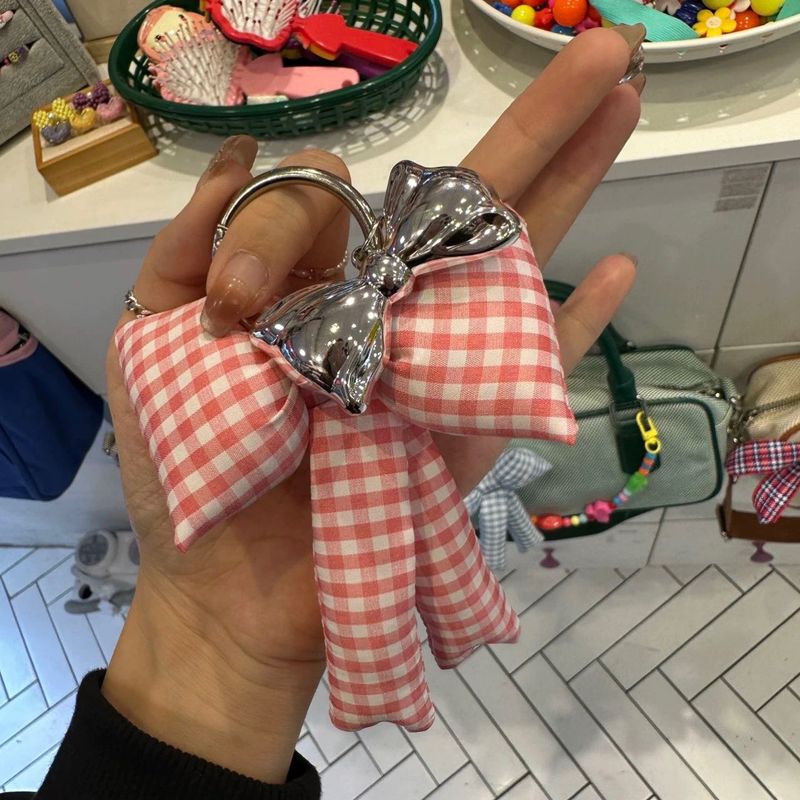 Portachiavi versatile squisito con fiocco scozzese in stile coreano, elegante, ciondolo per zaino, decorazione per auto_voghion.com