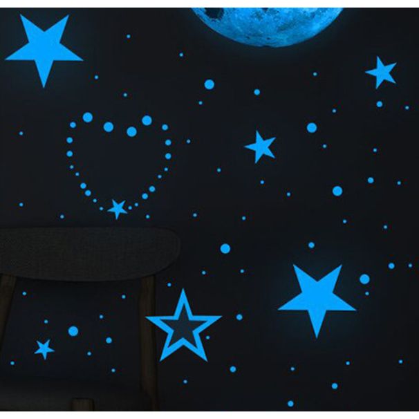 Adhesivo decorativo para pared luminoso de color azul y verde con película PET de Auff, personalizado, impresora de 6 colores_voghion.com