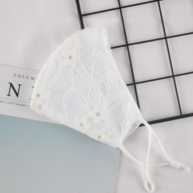 Máscara ajustable a prueba de polvo fina transpirable de doble capa con flores de encaje versión coreana para mujer_voghion.com