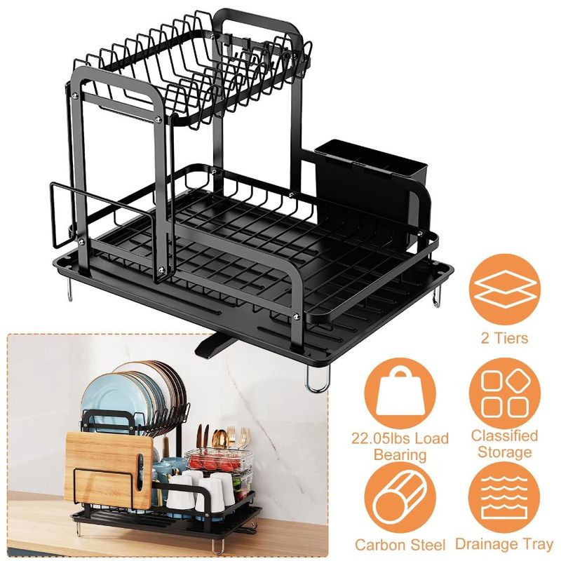 Kitchen Rack Dish Counter Organize Kitchen Saving 2Tier Rustproof Space Rack Dish Drainer Detachable Drying With For Drainboard_voghion.com