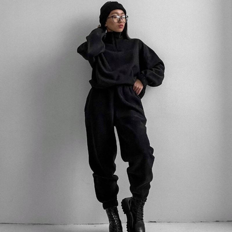 2Pcs/Set Women Sportswear Suit Casual Trousers Solid Color Hooded Sweatshirt And Pant Tracksuit Sport Suit Pullover Sweatshirt_voghion.com