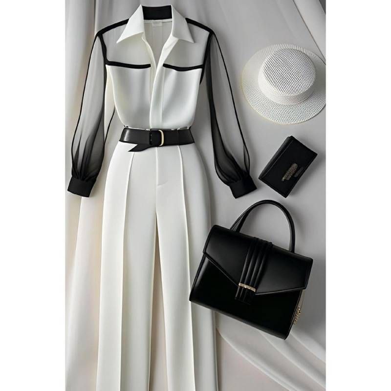Women's Clothing Hot Style Fashionable Long-sleeved Tops High Waist Pants Commuting Wear_voghion.com