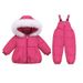 Baby Winter Snowsuit Set – Hooded Down Jacket + Detachable Overalls (80-100cm, White/Navy/Red/Pink)_voghion.com