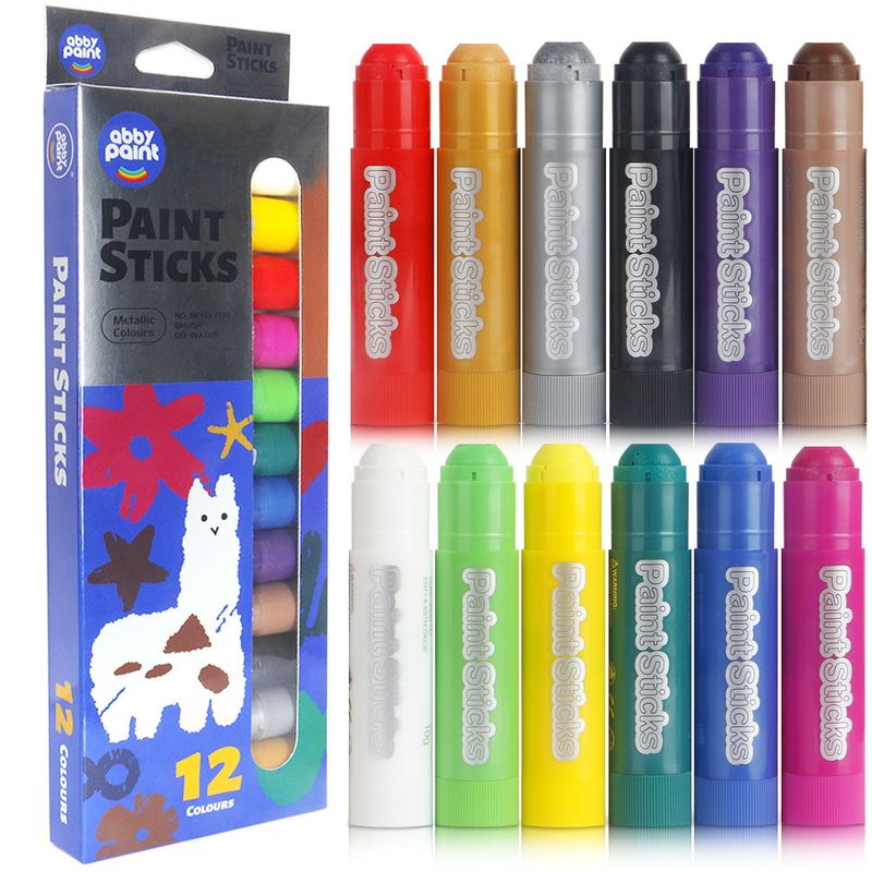 12-Color Rotating Non-Toxic Washable Solid Tempera Sticks For Kids - Quick Dry DIY Art Supplies For Painting & Drawing_voghion.com