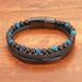 Men's Braided Multi-Layer Black Genuine Leather Bracelet With Natural Tiger Eye Stone, Magnetic Closure, Handcrafted Chain Link Cuff_voghion.com