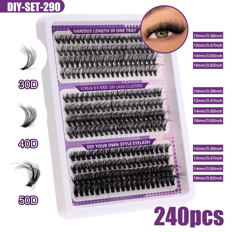 Ciglia finte fai da te Kit di estensione per ciglia finte Singolo gruppo 10 ciglia miste da 16 mm di lunghezza_voghion.com