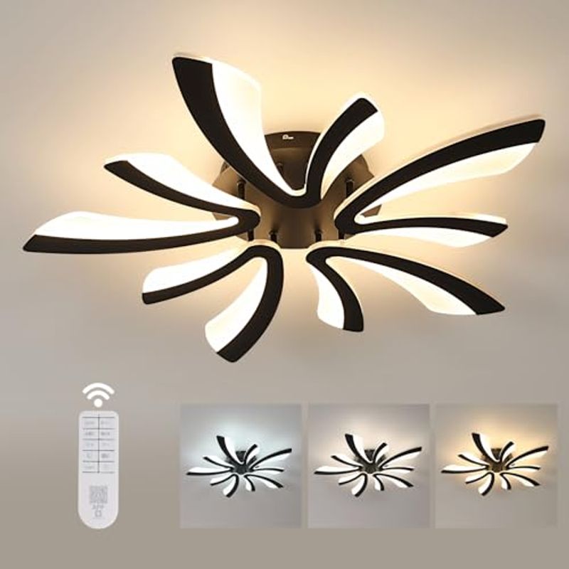 GOECO V-förmige Deckenleuchte, Acryl, Farbe Schwarz, 5 Köpfe, mit Helligkeitseinstellung und Fernbedienung, 48 W, 220 V_voghion.com