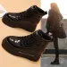 Black Winter Leather Snow Boots Womens and Fat Flat Platform Warm Short Shoes 240904_voghion.com