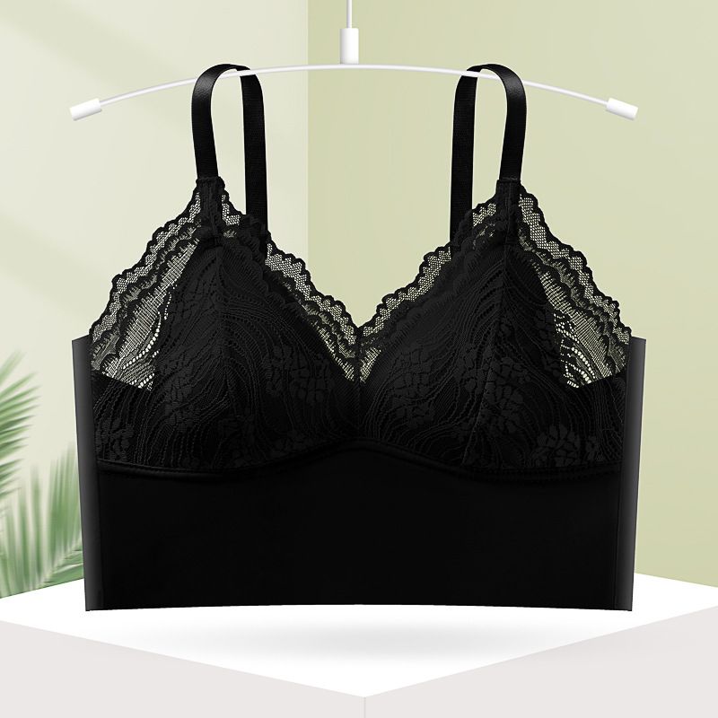 Canotta con coppa fissa in pizzo sul retro per donna, antiriflesso, traspirante, senza cuciture, strato interno sexy, arricciata e_voghion.com