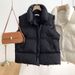 Women's Puffer Vest With High Collar - Winter Quilted Sleeveless Jacket, Oversized Standalone Or Layering Piece (Beige/Black/Khaki, S-XL) _voghion.com