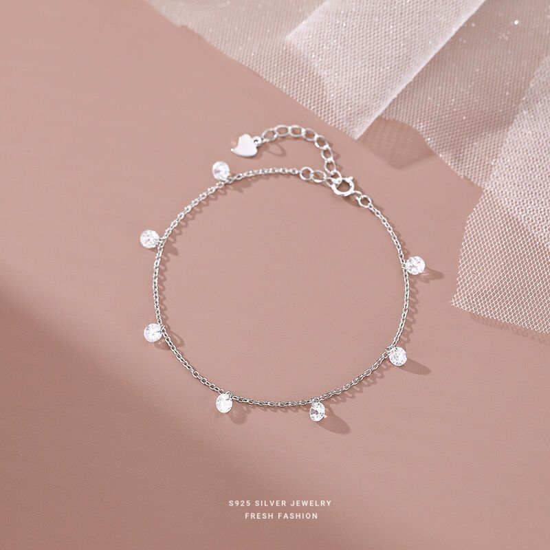 Bracciale scintillante in argento puro S per donna, cavigliera leggera, lussuosa, versatile, fresca, semplice ed elegante con zirconi, super personalità_voghion.com
