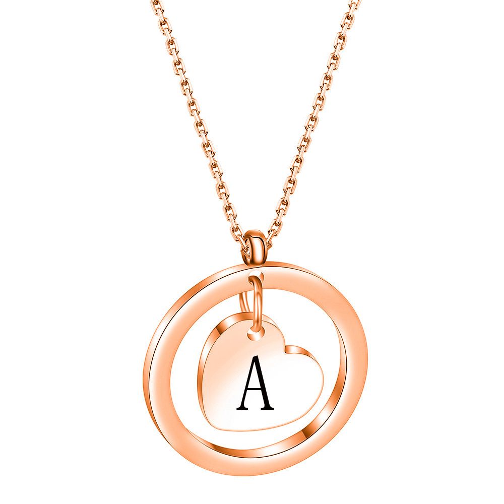 personality simple fashion geometric round 26 initials hollow smooth love rose gold necklace_voghion.com