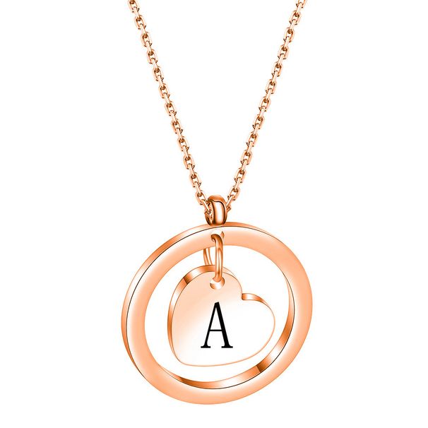 personality simple fashion geometric round 26 initials hollow smooth love rose gold necklace_voghion.com