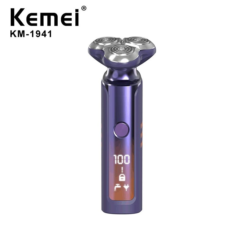 Kemei KM-1941 Rasoio elettrico con display LCD e ricarica USB Livello 6 Rasoio elettrico per il viso da uomo Watepoof Tiple Rotating_voghion.com