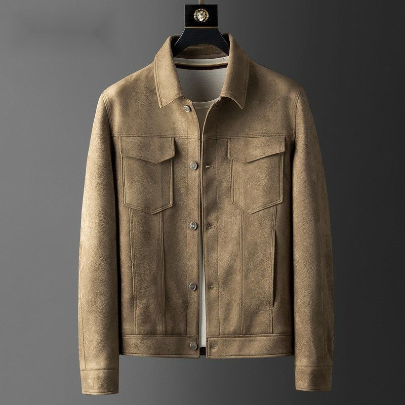Suede jacket, men's spring and autumn trend, loose lapel outer wear top, high-end men's work jacket_voghion.com