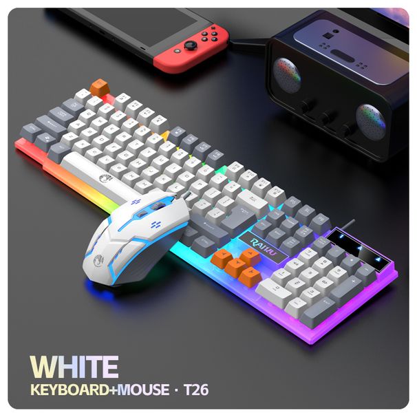 RAIKU T26 Three Tone Luminous Wired Mechanical Touch Gaming Mouse Keyboard Set_voghion.com