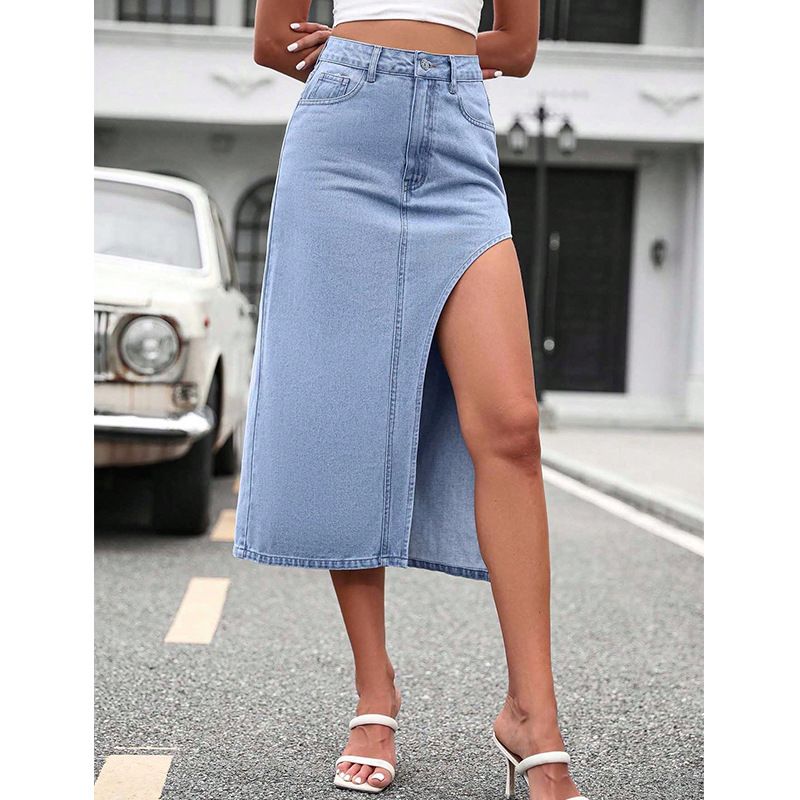 Gonna in denim con spacchi a vita alta e fianchi avvolti INS da donna_voghion.com