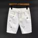 Weiße bestickte Jeans Herren Loose Casual 2023 Sommer Neue Fünf-Punkt-Hose Herren-Shorts Trendy Mittellange Hose_voghion.com