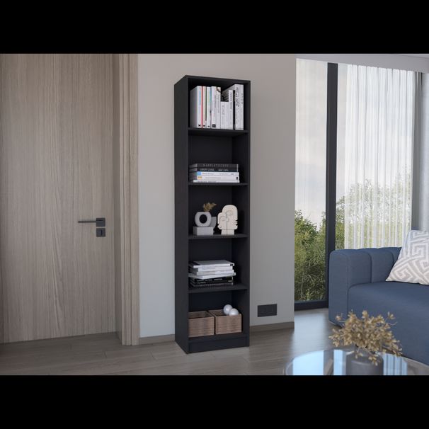 Home Xs Bookcase with 5-Tier Shelves and Slim Design -Black -Office_voghion.com