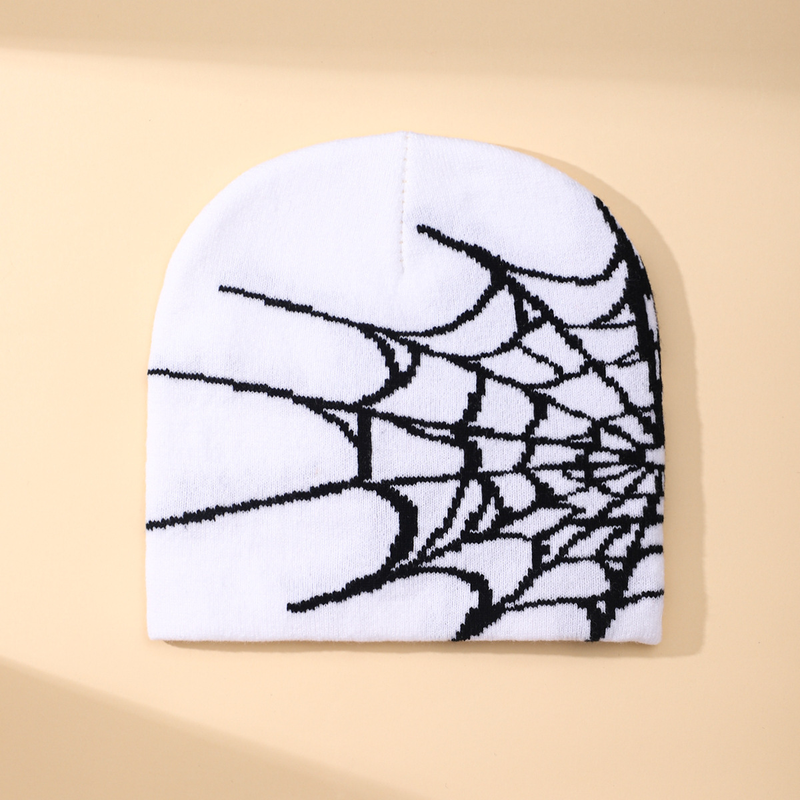 Knitted Beanie Hat With Spiderweb Jacquard Pattern, Winter Warm Fleece Lined Skull Cap, Trendy Unisex Cold Weather Accessory Wind Cooling Hat_voghion.com