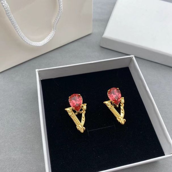 Boucles d'oreilles Fanjia Beauty Head Ruby pour femme, style rétro, en laiton_voghion.com