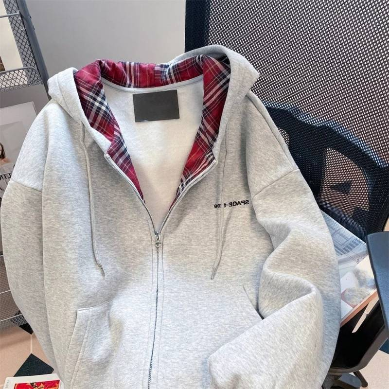 Women's Clothing retro plaid splicing sweater cardigan_voghion.com