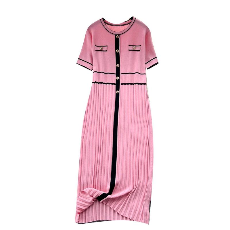Women's Clothing chic summer niche socialite style round neck short sleeved dress female casual loose A line lazy style long skirt_voghion.com