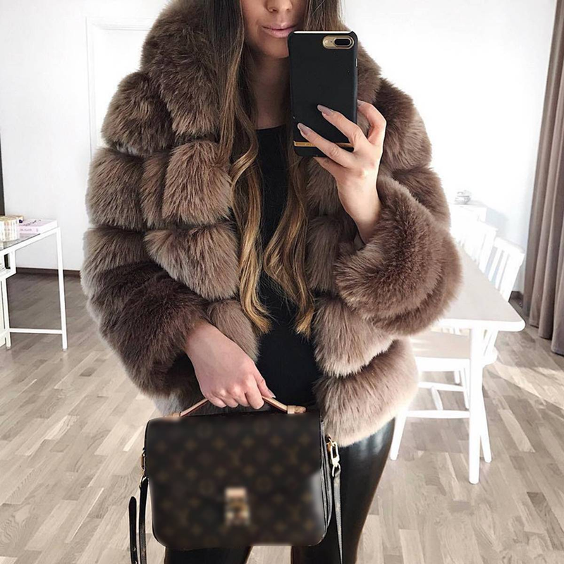 Women's Classic Thickened Warm Fur Coat, Long-sleeved Hooded Faux Rabbit Fur Coat_voghion.com