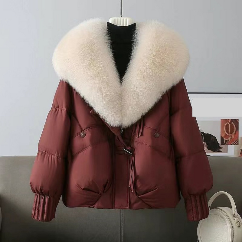 Women's Winter Jacket With Faux Fur Hood, Short Puffer Coat, Warm Fleece Lined Outerwear For Casual & Commute_voghion.com
