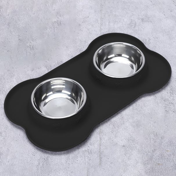 2-in-1 Dog Feeding & Watering Station, Thermoplastic Rubber Pet Bowl Mat With Stainless Steel Dual Bowls, Anti-Spill Pet Feeder, Includes Bowl Holder_voghion.com