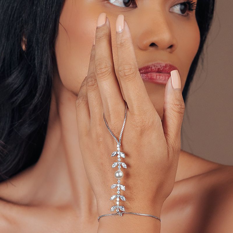 Braccialetto di lusso leggero con catena di perle regolabile a dito intero, stile semplice, con zirconi_voghion.com