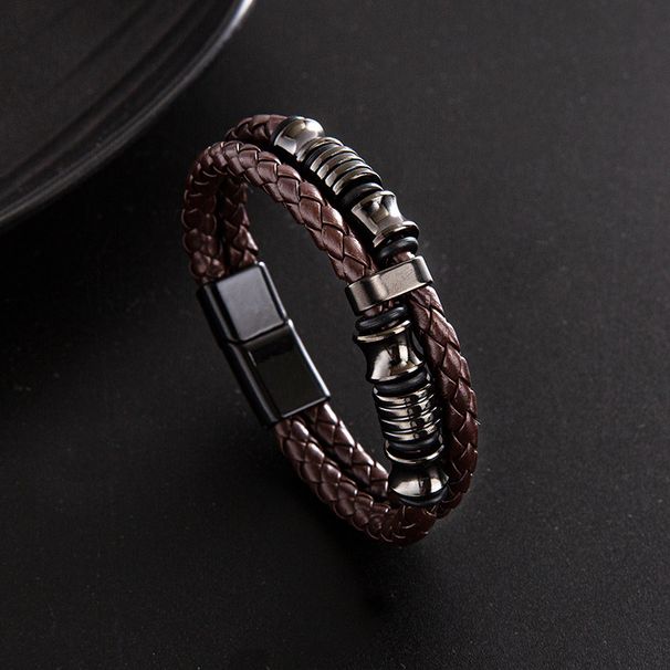 Unisex Woven Creative Leather Stainless Steel Alloy Magnetic Clasp Personality New Bracelet Wristband_voghion.com