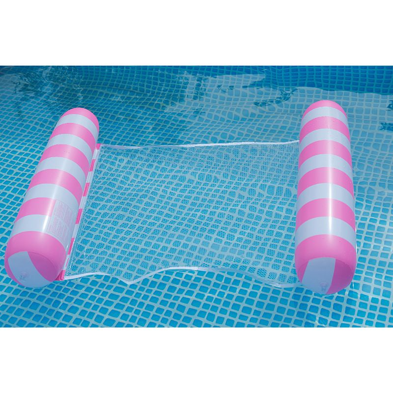 Gestreepte opblaasbare ligstoel - opvouwbare rugleuning en netstof (cilindervormig zwembadbed voor volwassenen, snel drogend en stevig PVC)_voghion.com