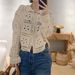 High-End French Crochet Hollow Out 2025 Autumn Style Turn-Down Collar Single-Breasted Long Sleeve Knitted Cardigan CM113_voghion.com