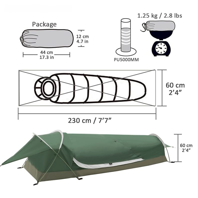 Thickened single tent outdoor camo tunnel tent mountaineering camping windproof portable waterproof camping tent_voghion.com
