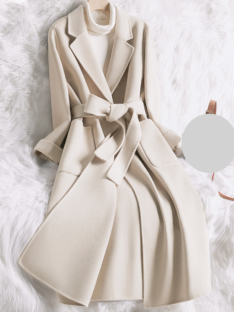 Women's Clothing Double faced cashmere coat medium length 2024 new style temperament slim fitting autumn and winter woolen coat_voghion.com