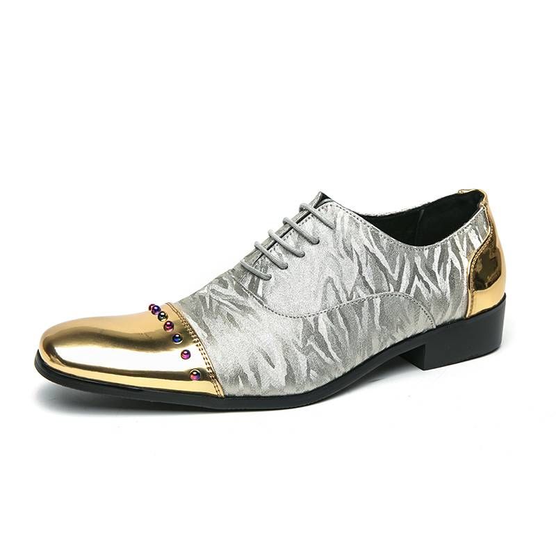Men's New Style Gold Color Patent Leather Glossy Business Formal Wear Men's Shoes Casual Banquet Dress Men's Shoes Lace-up Banquet Dress Dance Shoes_voghion.com