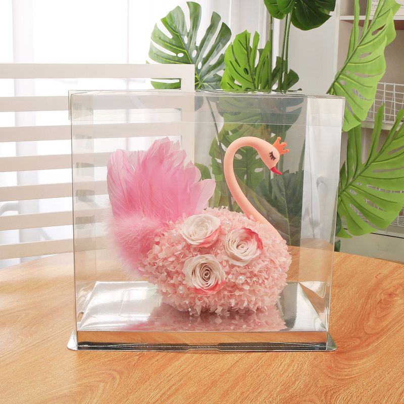 Eternal Swan Rose Arrangement - Preserved Roses, Hydrangea & Resin Swan|Creative Design, Elegant Decor|Perfect For Teacher's Day, Valentine's Day Gift_voghion.com