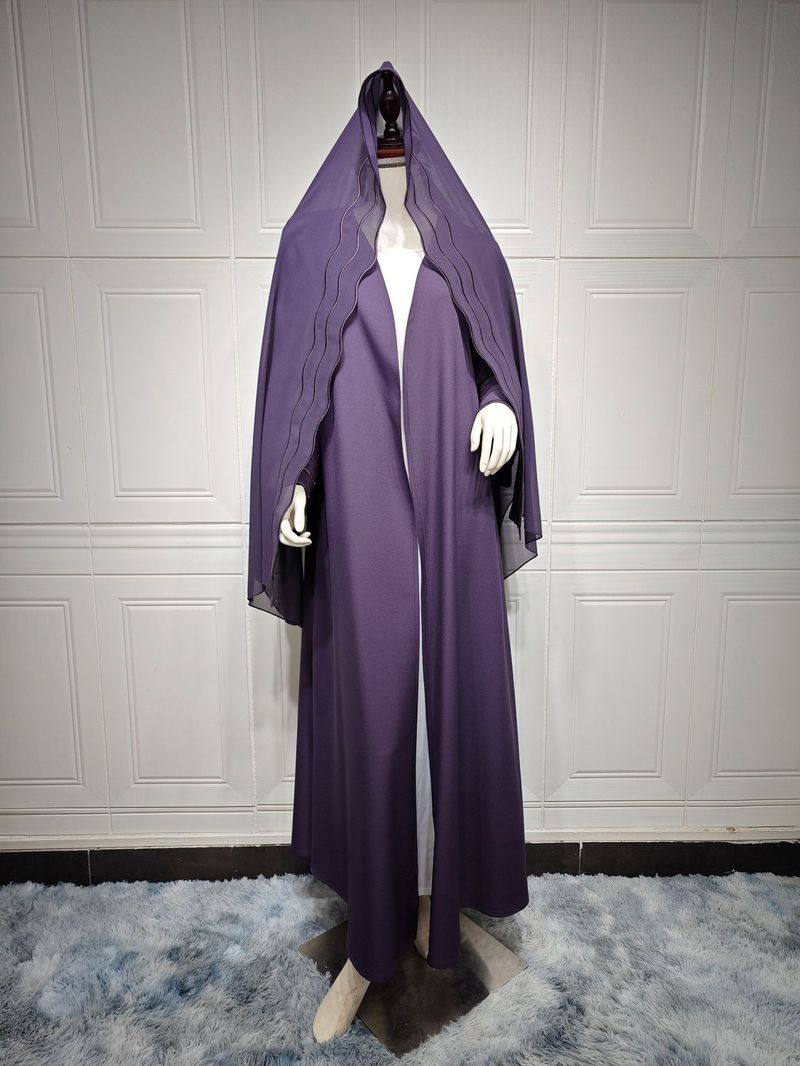 Női ruházat MQ084 Őszi arab Dubai török ​​abaya gyönyörű hímzett kabát fejkendővel két darabból_voghion.com
