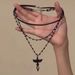 Collier pendentif croix aile cristal cuir ensemble trois pièces chaîne de clavicule de style sombre conception de niche Sense Choker pour_voghion.com