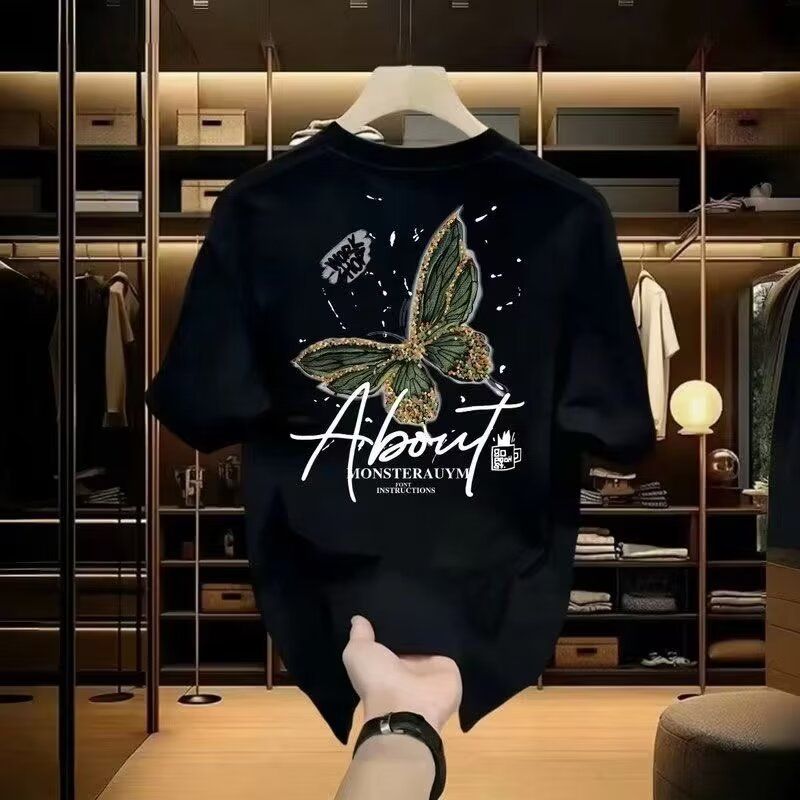 Men's Clothing Style Handsome Heavy Cotton Short-Sleeved T-Shirt for Young Men and Women Summer Instagram Popular Brand Street Loose Round Neck Top_voghion.com