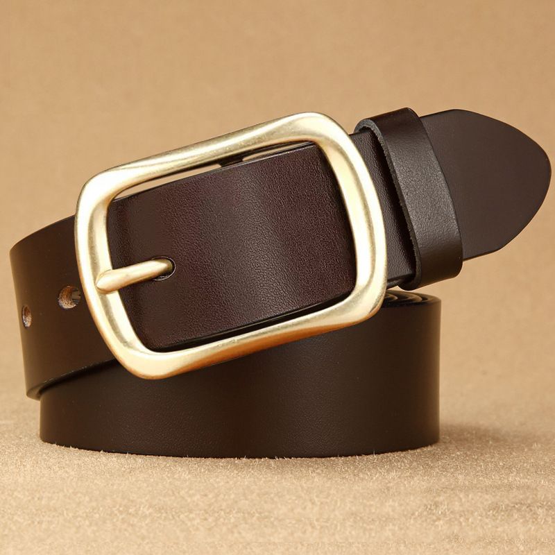 Leather casual business, simple cowhide for men, middle-aged young people, fashionable and versatile needle buckle pants_voghion.com