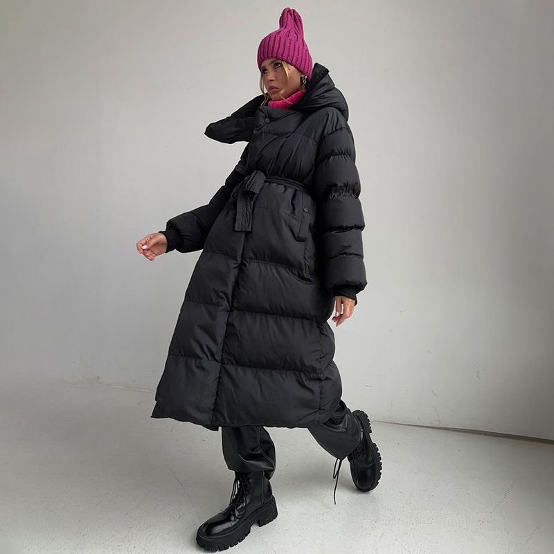 Women's clothing casual style warm thick button-down long hooded jacket_voghion.com