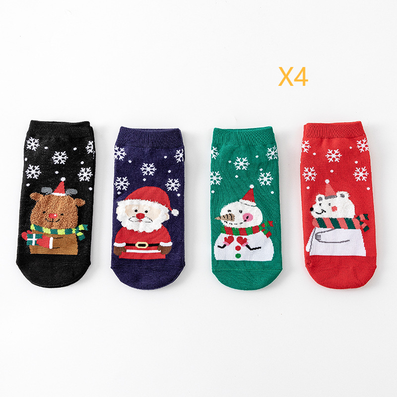Christmas 4 pairs/set Socks Lady Autumn winter cotton Christmas socks cartoon socks 4 double New Year socks Cute Christmas socks_voghion.com