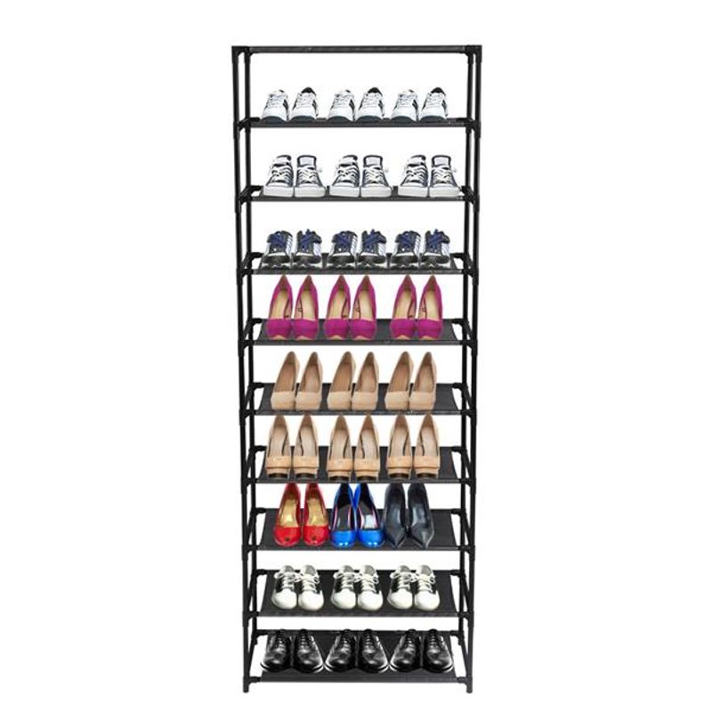 10 Tier Stackable Shoe Rack Storage Shelves - Stainless Steel Frame Holds 50 Pairs Of Shoes_voghion.com