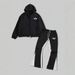 Men's Clothing Autumn And Winter Wing Print Casual Wing Print Zip-Up Hoodie And Jogger Pants Set, Casual Two-Piece Outfit For Fall/Winter, Black_voghion.com