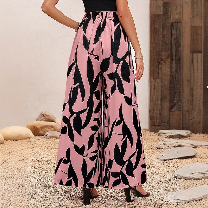 Summer New Chiffon Leaf Print Casual Pants Temperament High Waist Wide Leg Pants Women_voghion.com