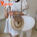 Runde Stroh Strandtasche Vintage handgefertigt gewebt Schultertaschen Bast Kreis Rattan Bohemian Sommer Urlaub Diagonal Pack_voghion.com