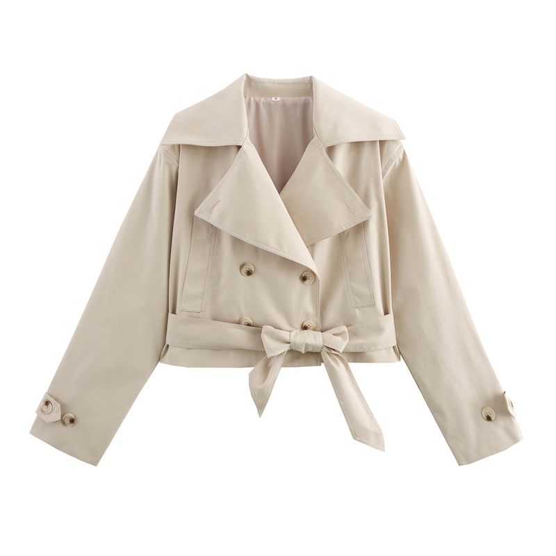 Women’s Clothing Spring New Women's Fashion Slim Versatile Belt Design Long Sleeved Windbreaker Short Jacket_voghion.com